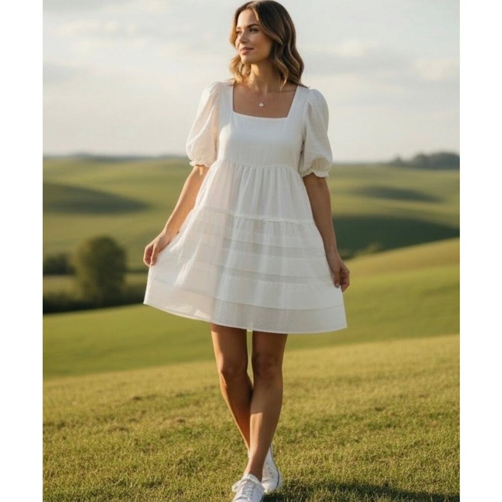 Anthropologie Smocked Tiered Gauze Mini Dress XXS EUC White Cottagecore